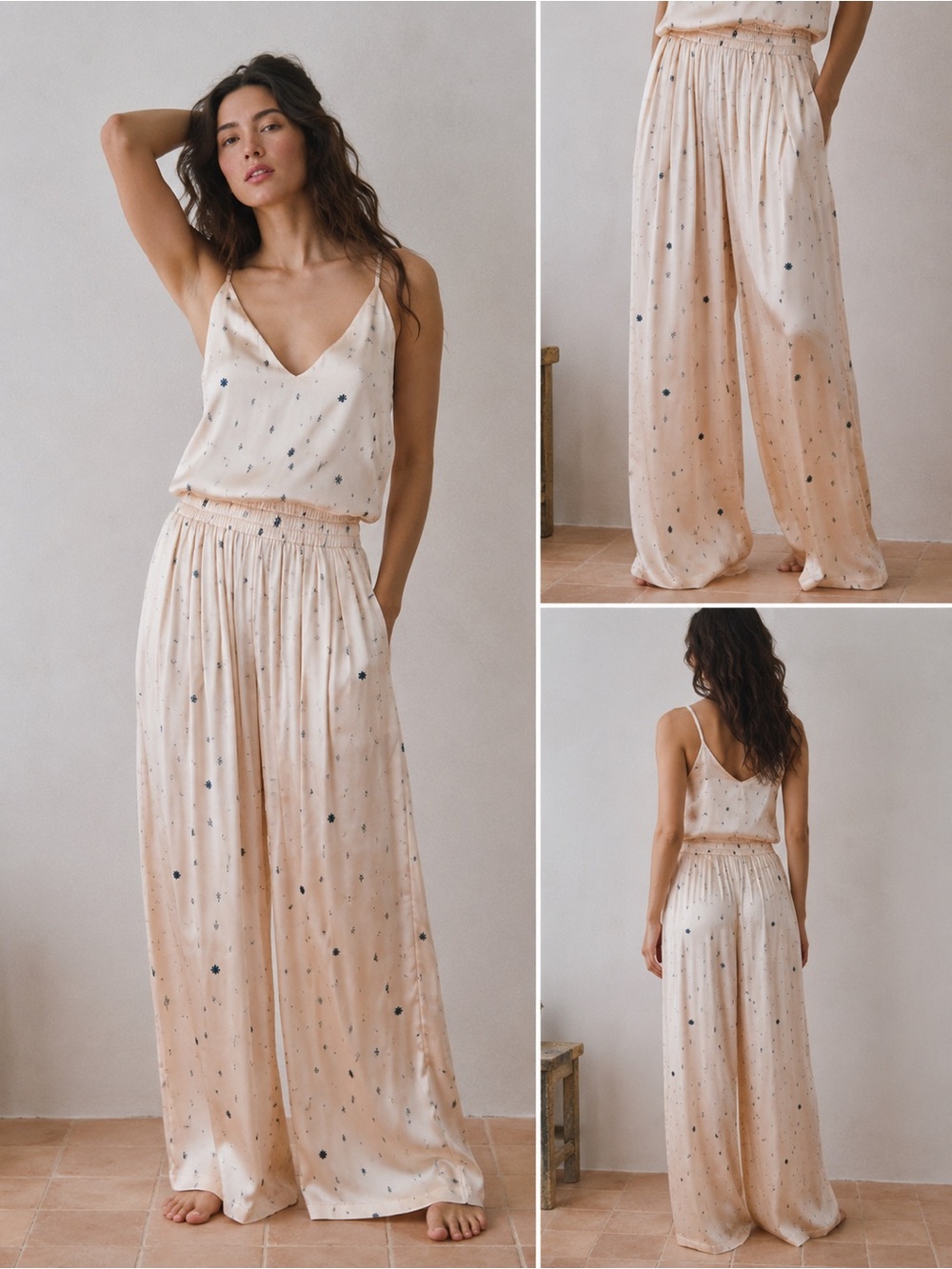 Mara Silky Blush Speckled Wide-Leg Lounge Pants